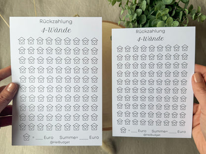 Rückzahlung 4 Wände Kredit A5 minimalistisch